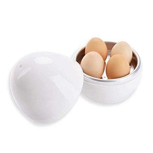 Microwave Egg Boiler, Coxeer Egg Microwave Cooker Only 8 Minutes for Hard or Soft Boiled Eggs No Piercing Required, Dishwasher Safe，Microwave Egg Cooker for 4 Eggs(White)