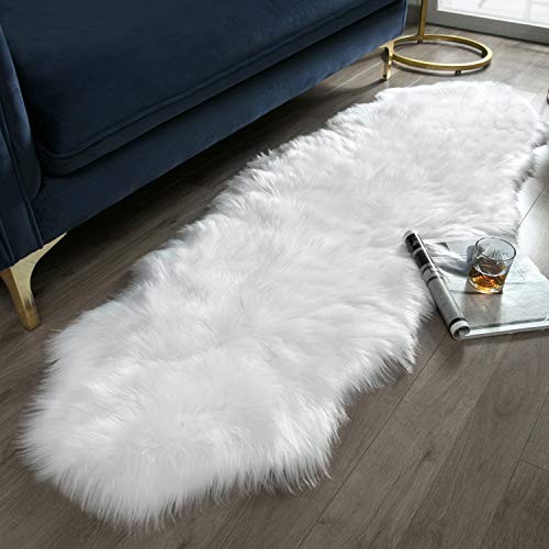 Ashler Soft Faux Sheepskin Fur Chair Couch Cover White Area Rug for Bedroom Floor Sofa Living Room 2 x 6 Feet