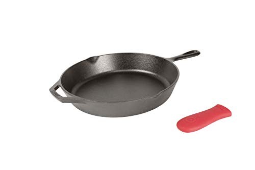 Lodge L10SK3ASHH41B Pre-Seasoned Cast Iron Skillet with Red Silicone Hot Handle Holder, 12-Inch