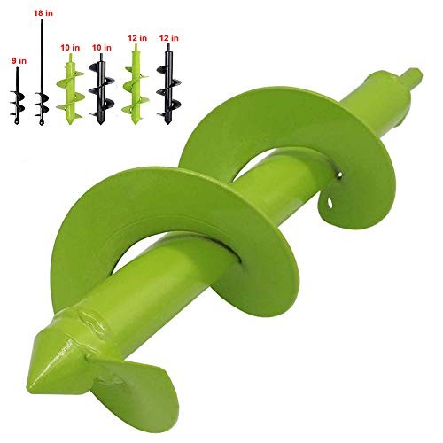 Auger Drill Bit Garden Plant Flower Bulb Auger Spiral Hole Drill Rapid Planter Earth Auger Bit Post or Umbrella Hole Digger for 3/8" Hex Drive Drill  (3" X 10", Green)