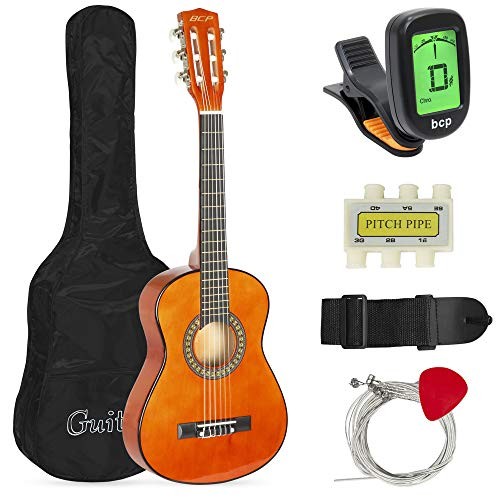 Best Choice Products 30in Kids Classical Acoustic Guitar Complete Beginners Kit w/Carrying Bag, Picks, E-Tuner, Strap (Brown)