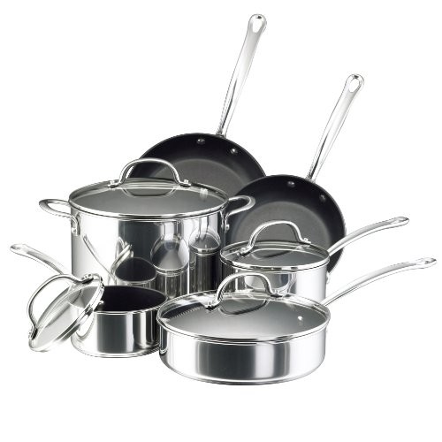 Farberware 75655 Millennium Stainless Steel Nonstick 10-Piece Cookware Set, Silver