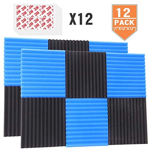 DEKIRU Acoustic Foam Panels, 12 Pack 1" X 12" X 12" Sound Proof Padding Studio Foam Wedge Tiles Sound Absorbing Dampening Foam Panels, Ideal for Wall Soundproofing Treatment