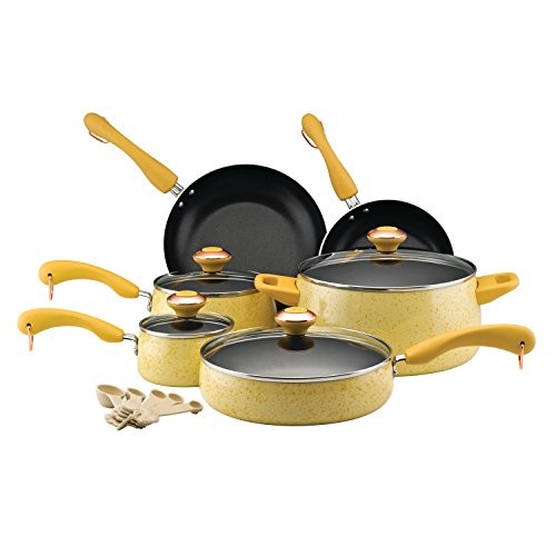 Paula Deen Signature Collection Porcelain Nonstick 15-Piece Pots and Pans Cookware Set, Butter Speckle