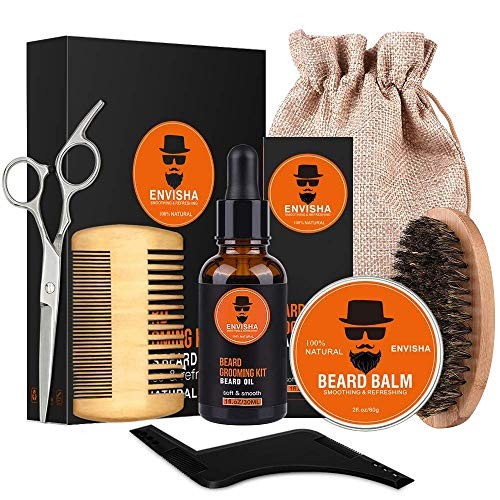 Wumal Beard Kit for Men 10 in 1 - Ultimate Beard Grooming Kit for Grow Beard Includes 100% Natural Comb, Oil, Balm, Wash, Shampoo, Brush, Scissors, Shaper, Apron Bib and Burlap Bag