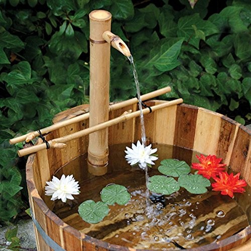 Bamboo Accents Water Fountain with Pump, Backyard Pond Kit, Extra Large 24" Adjustable Style, Smooth and Split-Resistant, DIY Zen Bamboo Fountain