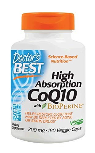 Doctor's Best High Absorption CoQ10 with BioPerine, Non-GMO, Gluten Free, Naturally Fermented, Vegan, Soy Free, Heart Health and Energy Production, 200 mg, 180 Veggie Caps