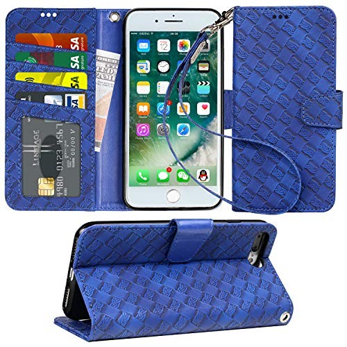 Arae Case for iPhone 7 Plus/iPhone 8 Plus, Premium PU Leather Wallet Case with Kickstand and Flip Cover for iPhone 7 Plus (2016) / iPhone 8 Plus (2017) 5.5" (not for iPhone 7/8) (Weave Blue)