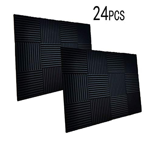 24 Pack- Charcoal Acoustic Panels Studio Foam Wedges 1" X 12" X 12" (24pcs, black)