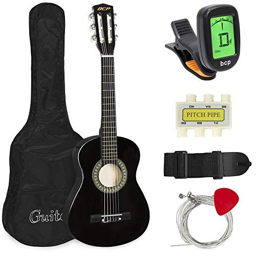 Best Choice Products 30in Kids Classical Acoustic Guitar Complete Beginners Kit w/Carrying Bag, Picks, E-Tuner, Strap (Black)