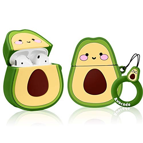 Oqplog for AirPods 2&1 Case, Protective Soft Silicone Cartoon Cute Fun Fashion Cover for Girls Teens Kids Boys Air Pods, Stylish Fruit Design Shockproof Skin Accessories Cases for Airpod 1/2 - Avocado