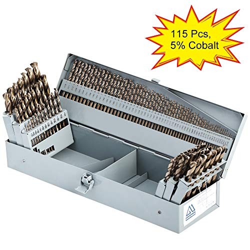 COMOWARE Cobalt Drill Bit Set- 115Pcs M35 High Speed Steel Twist Jobber Length for Hardened Metal, Stainless Steel, Cast Iron and Wood Plastic with Metal Indexed Storage Case, 1/16" - 1/2"