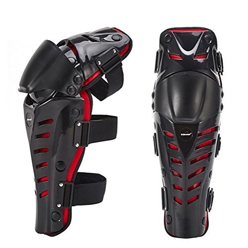 Wonzone 1 Pair of Adults Fashion Knee Shin Armor Protect Guard Pads Accessories with Plastic Cement Hook for Motorcycle (Black&Red)