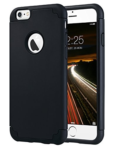 ULAK iPhone 6 Case Black, iPhone 6S Case, Slim Fit Dual Layer Soft Silicone & Hard Back Cover Bumper Protective Shock-Absorption & Skid-Proof Anti-Scratch Case for Apple iPhone 6/6S 4.7 inch-Black