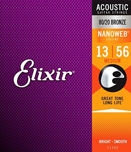 Elixir Strings 80/20 Bronze Acoustic Guitar Strings w NANOWEB Coating, Medium (.013-.056)