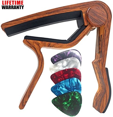 WINGO Guitar Capo for Acoustic and Electric Guitars - Rosewood with 5 Picks