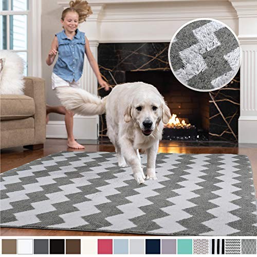 GORILLA GRIP Original Faux-Chinchilla Area Rug, 3x5 Feet, Super Soft and Cozy High Pile Washable, Modern Rugs, Luxury Shag Carpets for Home, Nursery, Bed and Living Room, Chevron: Light Gray and White