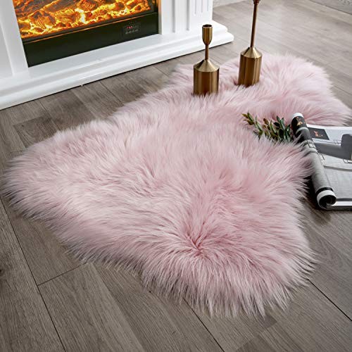 Ashler Soft Faux Sheepskin Fur Chair Couch Cover Pink Area Rug for Bedroom Floor Sofa Living Room 2 x 3 Feet