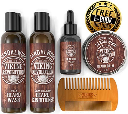 Ultimate Beard Care Conditioner Kit - Beard Grooming Kit for Men Softens, Smoothes and Soothes Beard Itch- Contains Beard Wash & Conditioner, Beard Oil, Beard Balm and Beard Comb- Sandalwood Scent