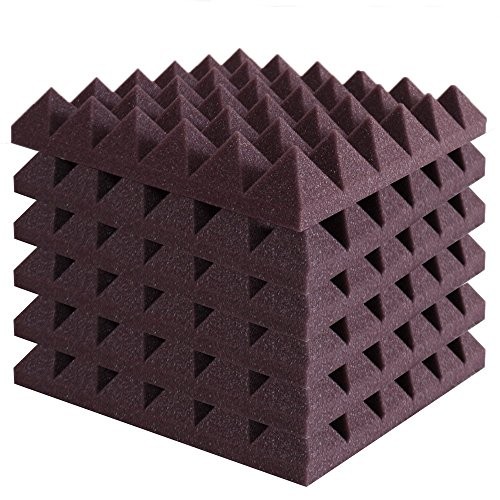 Foamily 6 Pack - Burgundy Acoustic Foam Sound Absorption Pyramid Studio Treatment Wall Panels, 2" X 12" X 12"