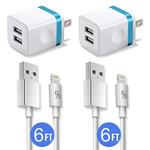 Phone Charger 6ft with Plug (4-in-1), FIMARR Dual USB Wall Charger Block Cube with 2-Pack Charging Cable 6-Foot Compatible with Phone XS/Max/XR/X 8/7/6 Plus SE/5S/5C (UL Certified)