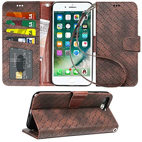 Arae Case for iPhone 7 Plus/iPhone 8 Plus, Premium PU Leather Wallet Case with Kickstand and Flip Cover for iPhone 7 Plus (2016) / iPhone 8 Plus (2017) 5.5" (not for iPhone 7/8) (Weave Brown)