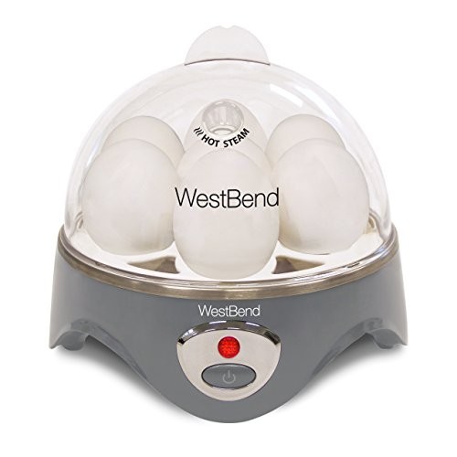 West Bend 87628 Automatic Electric Cooker Hard-or Soft-Cook 7 Eggs or 2 Poached or Scrambled, 360 Watts, Gray