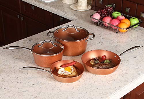 Kitchen Academy Red Ceramic Hammered 6 Piece Nonstick Induction Cookware Set