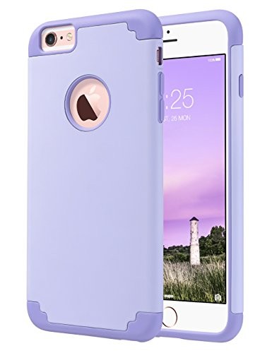 ULAK iPhone 6S Case Silicone,iPhone 6 Case, Slim Dual Layer Soft Silicone & Hard Back Cover Bumper Protective Shock-Absorption & Skid-Proof Anti-Scratch Case for Apple iPhone 6/6S 4.7-Lavender/Purple