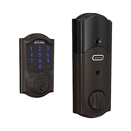 Schlage Lock Company BE469ZP CAM 716 Schlage Connect Smart Deadbolt with alarm with Camelot Trim in Aged Bronze, Z-Wave Plus enabled,