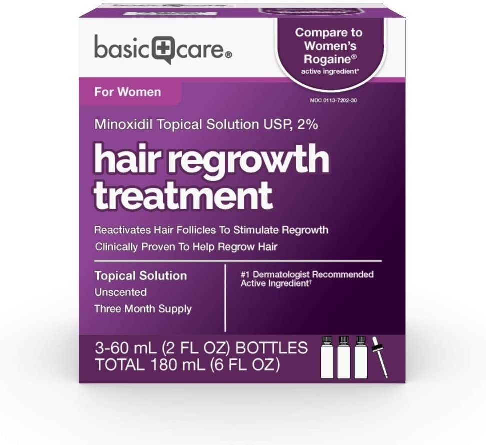 Basic Care Hair Regrowth Treatment For Women, Minoxidil Topical Solution, 2%, 6 Fluid Ounces