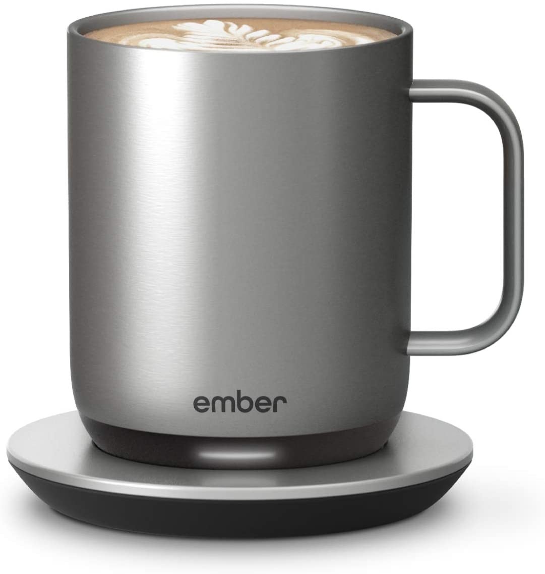 NEW Ember Temperature Control Smart Mug 2, 10 oz, Stainless Steel, 1.5-hr Battery Life - App Controlled Heated Coffee Mug - Improved Design