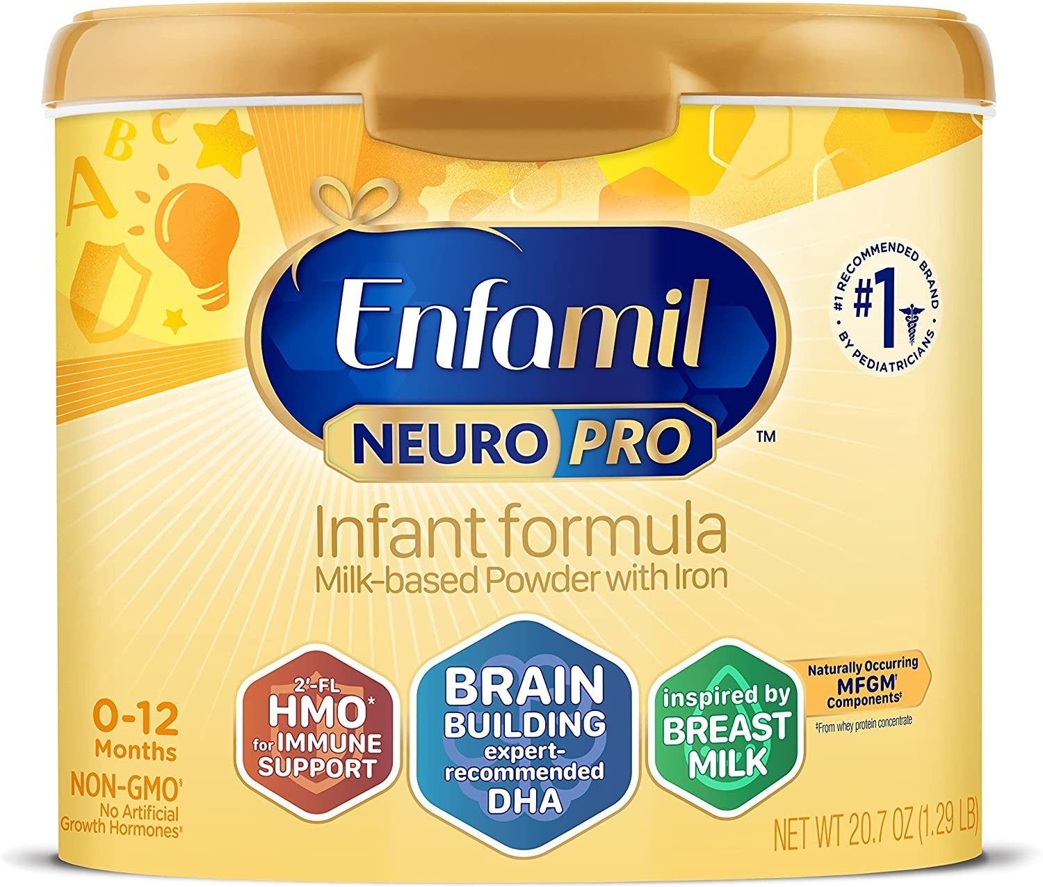 Enfamil NeuroPro Baby Formula, Triple Prebiotic Immune Blend with 2'FL HMO & Expert Recommended Omega-3 DHA, Inspired by Breast Milk, Non-GMO, Reusable Tub, 20.7 Oz