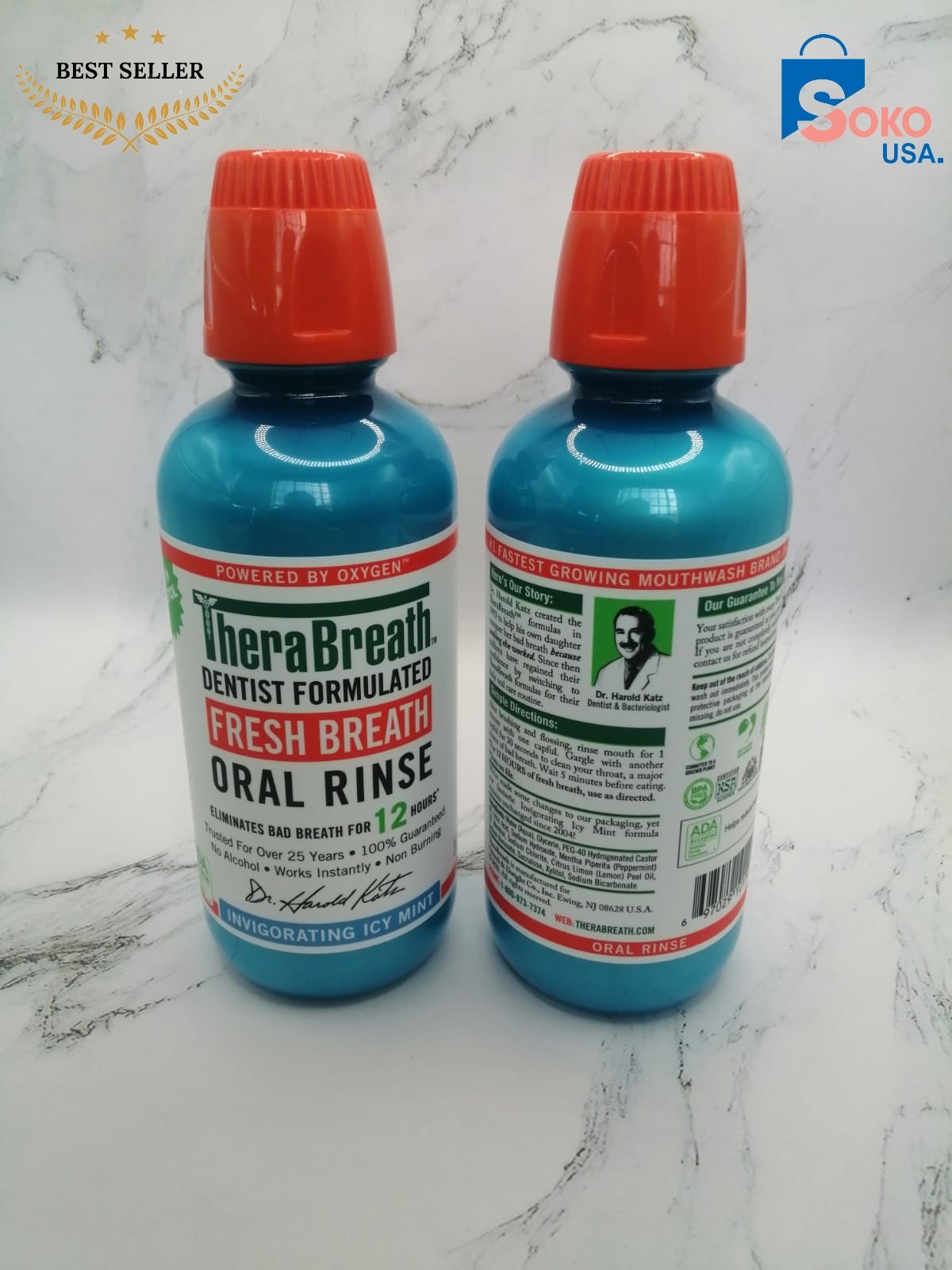 TheraBreath Fresh Breath Dentist Formulated Oral Rinse, Icy Mint, 16 Fl Oz (Pack of 2) 