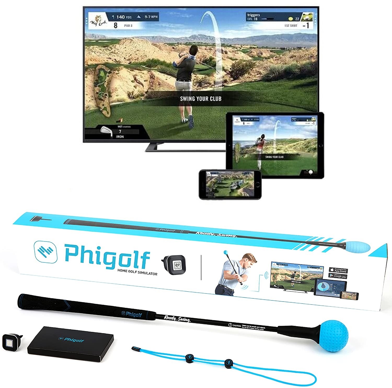 Phigolf Mobile and Home Smart Golf Game Simulator with Swing Stick - WGT Edition 