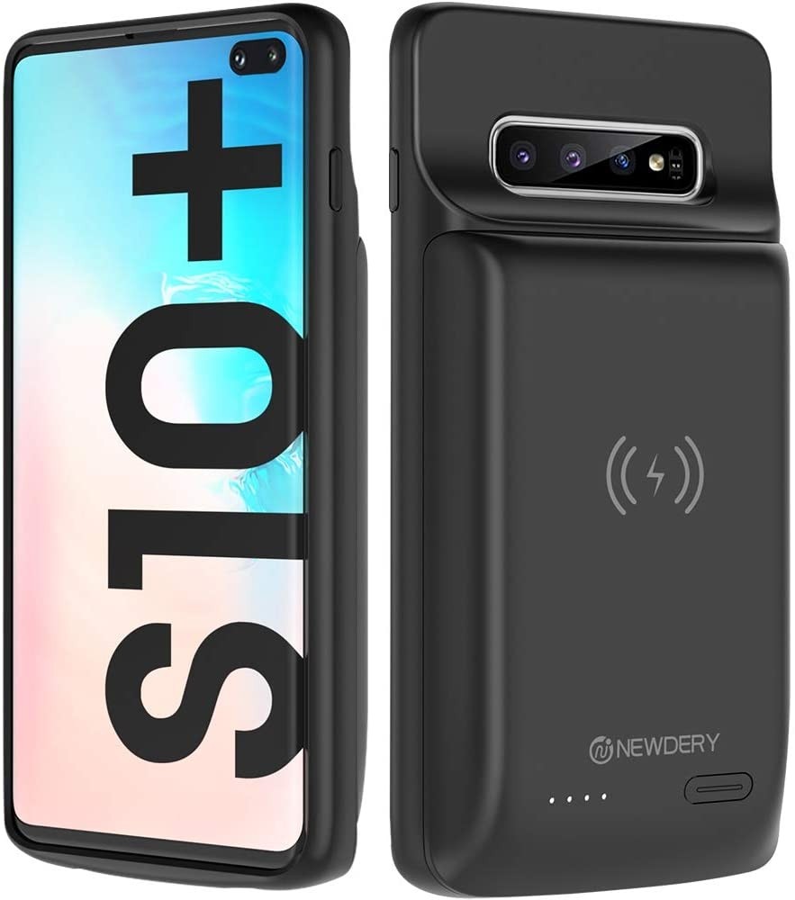 NEWDERY Upgraded Galaxy S10 Plus Battery Case Qi Wireless Charging Compatible, 10000mAh Rechargeable Extended Charger Case Compatible Samsung Galaxy S10+ Plus (Black) 