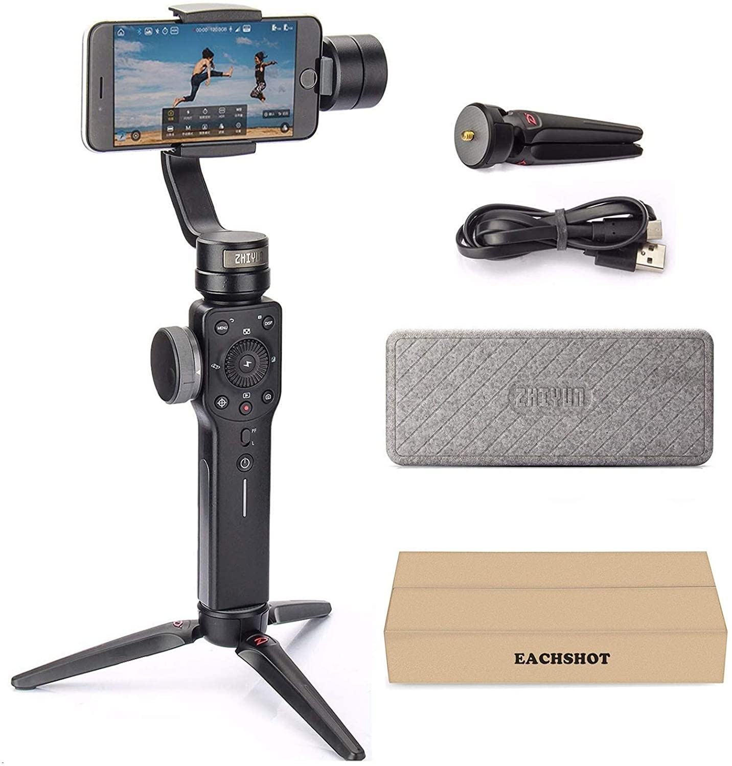 Zhiyun Smooth 4 Professional Gimbal Stabilizer for iPhone Smartphone Android Cell Phone 3-Axis Handheld Gimble Stick w/ Grip Tripod Ideal for Vlogging YouTube Vlog TikTok Instagram Live Video Kit