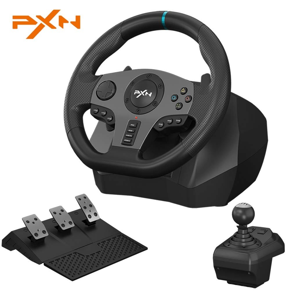 PXN V9 PS4 Racing Wheel,270/900° Rotating Racing Game Steering Wheel Dual-Motor Feedback Driving Force, with Pedals and Joystick PC Steering Wheel,Suitable for PS3/PS4/PC/Xbox One/Nintendo Switch