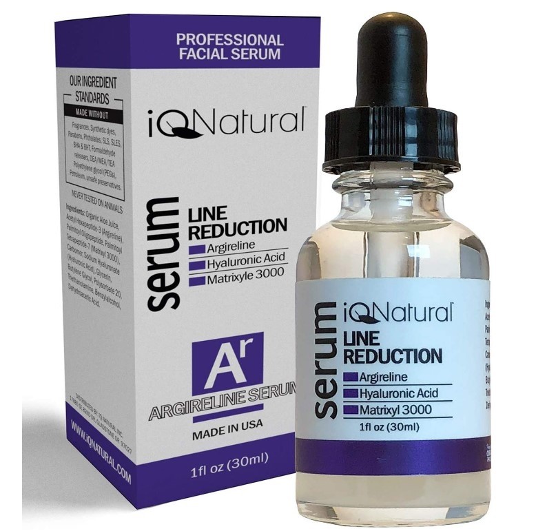 iQ Natural Argireline Wrinkle & Fine Line Serum - 30% Lipotec Argireline, 30% Matrixyl 3000 & Hyaluronic Acid, Plump Fine Lines, Relax Deeper Facial Wrinkles, And Induce Collagen Growth - 1oz