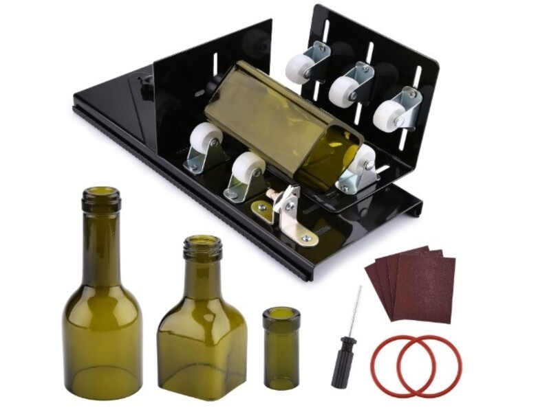 Glass Bottle Cutter, Fixm Bottle Cutter Upgraded Version, Round, Square Bottles and Bottlenecks, Suitable for Bottles of Wine, Beer, Whisky, Champagne, Water and Soda(Black)