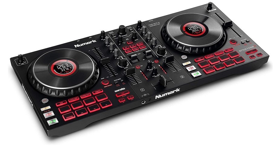 Numark Mixtrack Platinum FX - DJ Controller For Serato DJ with 4 Deck Control, DJ Mixer, Built-in Audio Interface, Jog Wheel Displays and FX Paddles 