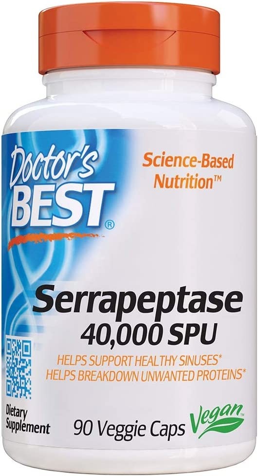 Doctor's Best Serrapeptase, Non-GMO, Vegan, Gluten Free, Supports Healthy Sinuses, 40,000 SPU, 90 Count (Pack of 1)