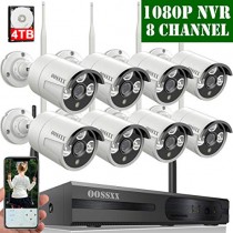 【4TB HDD 】 8-Channel HD 1080P Outdoor Wireless Security Camera System,8Pcs 1080P 2.0 Megapixel Wireless Indoor/Outdoor IR Bullet IP Cameras,P2P,App, HDMI Cord