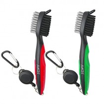 JZHY 2 Pack Golf Club Brush Lightweight 2Ft Retractable Golf Brush and Club Groove Cleaner with Zip-line Aluminum Carabiner(Red&Green)