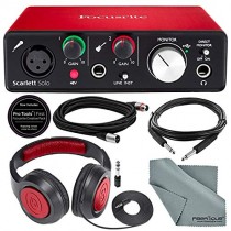 Focusrite Scarlett Solo USB Audio Interface (2nd Generation) Bundle with XLR Cable + 1/4 Inch Cable + Samson Studio Headphones + FiberTique Cleaning Cloth…