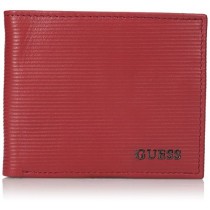 Guess Men's Leather Slim Bifold Wallet, red, One Size