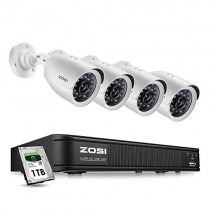 ZOSI 720P Security Camera System Outdoor Indoor, CCTV DVR 8 Channel (1TB HDD Built-in) with 4 x 720p Bullet Camera Day Night Vision,Customizable Record Modes and Motion Detection (8ZM-211BX418W-00-US)