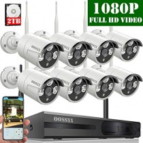 【2020 Update】 OOSSXX 8-Channel HD 1080P Wireless Security Camera System,8Pcs 1080P 2.0 Megapixel Wireless Indoor/Outdoor IR Bullet IP Cameras,P2P,App, HDMI Cord & 2TB HDD Pre-Install