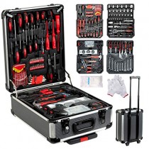 SUNCOO 718 Pieces Mechanics Tool Set Standard Metric Hand Tool Kit with Case Aluminium Tool Box Organizer Casters Trolley with Telescoping Handle Black Case