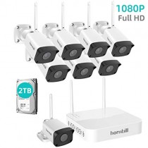 Security Camera System Wireless, Hornbill 8CH 1080P NVR Wireless Camera System (2TB Hard Drive), 8 Indoor Outdoor IP Security Cameras Withstand Waterproof 100ft Night Vision, Free P2P Remote Acc